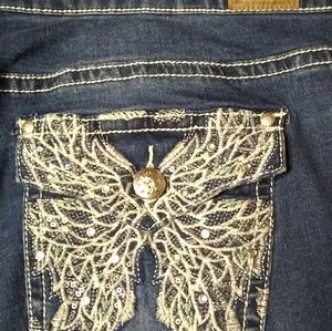 New Love Indigo Butterfly Bling Pocket Jeans Blue